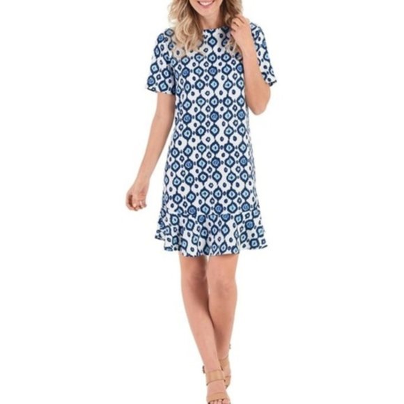 Mud Pie Dress Geometric Farrah Flounce Drop Waist NEW - Picture 1 of 12
